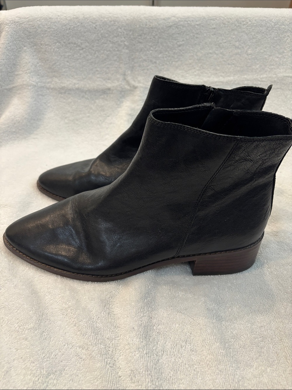 Lucky Brand Black Leather Ankle Booties with Low Stacked Heel